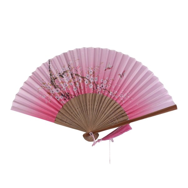 SQBB Orientalisk körsbärsfällbar fläkt uråldrig sidanfläkt Härlig Sakura handfläkt Vintage elegant blomfläkt för sommarinredning