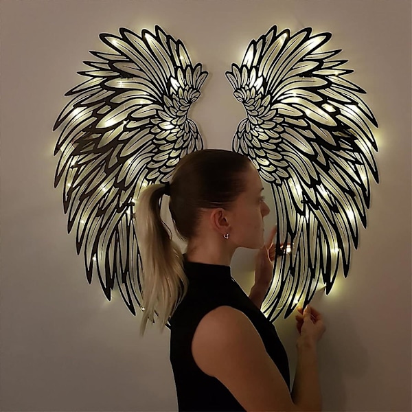1 par Metal Englefvinger Væghæng med LED-lys, Metal Englefvinger Væghæng, Englefvinger Vægskulptur Kunst Væghæng til Hjemmekontor S