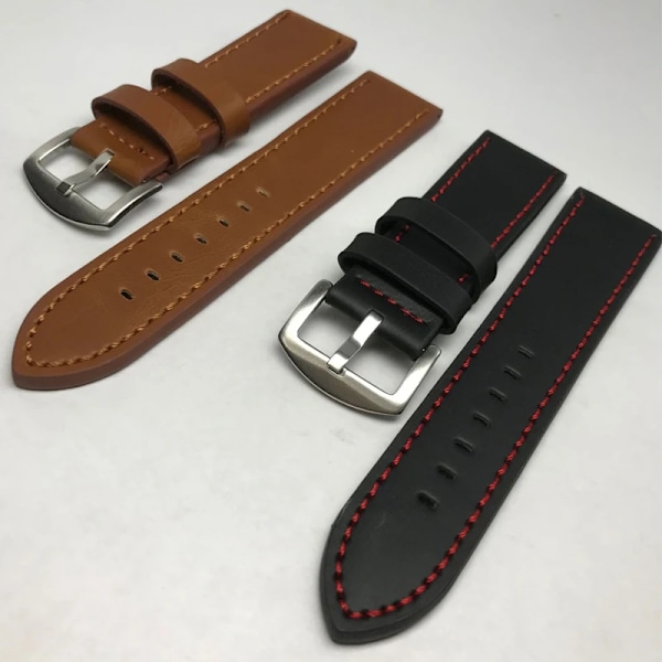 Nytt mode 18 mm 20 mm 22 mm 24 mm Läderrem av kohud Herr Dam Svart Watch Universal Vattentätt klockbandstillbehör Mörk Kaffe 24mm