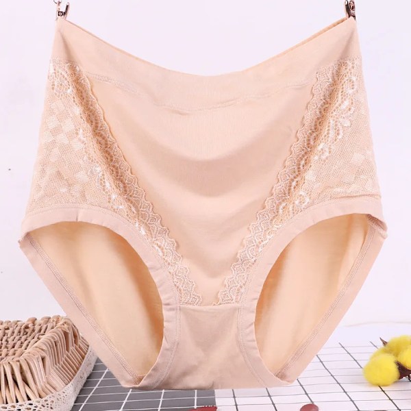 3 stk./pakke Kvinners Høy Midje Trusser Kvinnelige Underklær Modal Blonder Pustende Komfortable Underklær Moder Midt Alder Klær Lyse Rosa (3 stk.) 2XL 57,5-70 kg