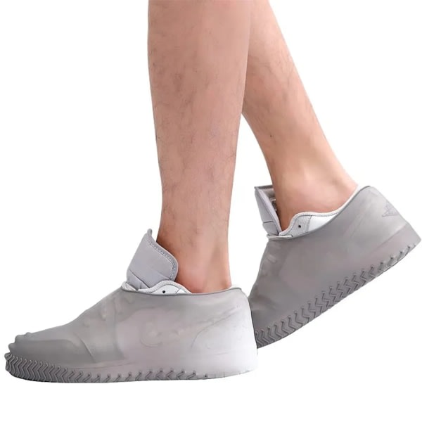 Regnskoöverdrag, återanvändbara vattentäta skoöverdrag i silikon, för skoskydd (grå, L)