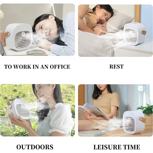 Bärbar vattenkylningsfläkt för kontor (vit)