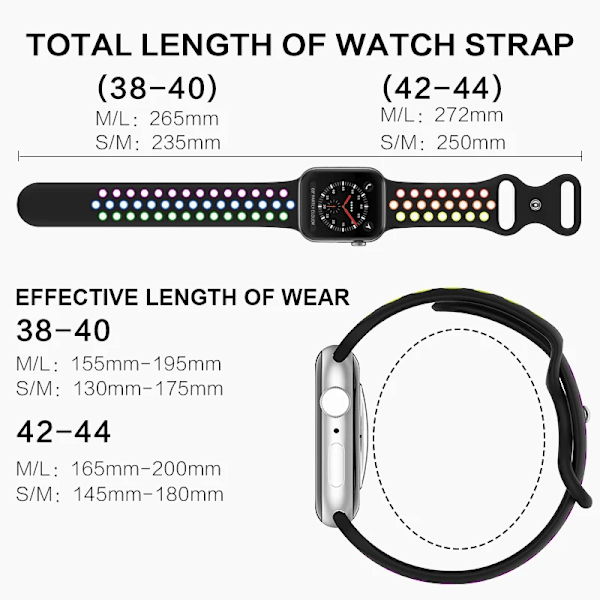 Sportrem til Apple Watch Band 44mm 40mm 42-38-41mm 45mm Air-hole silikonearmbånd iWatch Series 8/7 6 SE 5 4 3 Ultra 2 49mm Sort 03 49mm-42-44-45mm ML