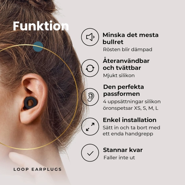 Tysta öronproppar för ljudreducering - Supermjuka och återanvändbara flexibla hörselskydd i silikon - Svart