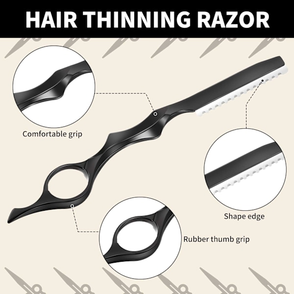 Hårstyling Razor Blade Hair Thinning Comb Hair Texturering Skær Razor Comb med udskiftelige rustfrie stål Razor Blades black