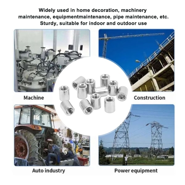 50-delt sæt runde forbindelsesmøtrikker M5 x 0,8 8 L 10 mm indvendigt gevind, rustfrit forbindelsesmøtrikker sæt til rørledninger
