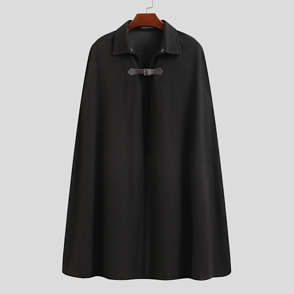 Incerun Mode Män Mantel Rockar Lapel Solid Färg En Knapp Cape Trench Streetwear 2023 Casual Man Överrockar Po S-5Xl Black 5XL