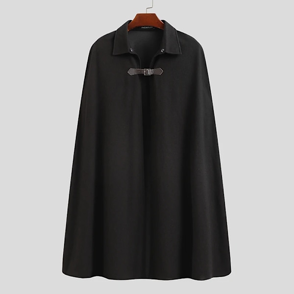 Incerun Mode Mænd Frakke Jakker Lapel Solid Farve En Knap Cape Trench Streetwear 2023 Casual Herre Overfrakker Po S-5Xl Sort XL