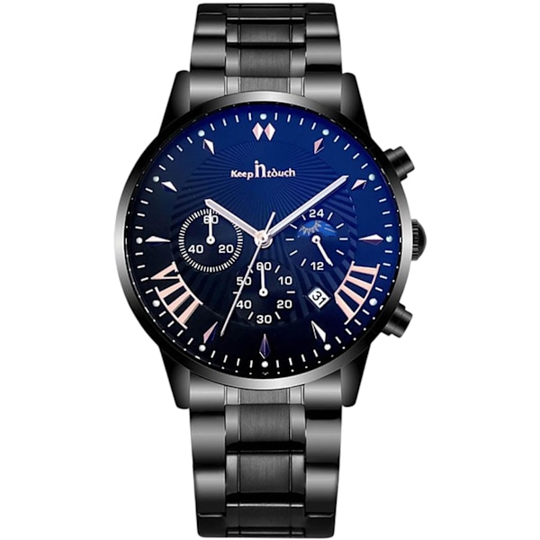 Multifunktionelt Herre-ur Business Analogt Kvartsur Sports Chronograf Armbåndsur 3ATM Lysende Ur, Sort C, L, Armbånd