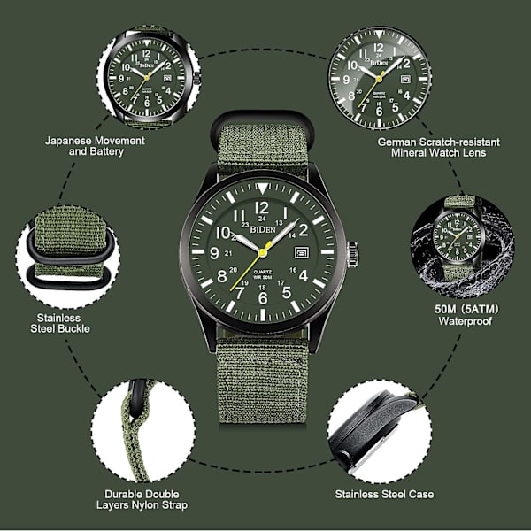 Herreklokker Militærklokke for menn Analog Quartz Military