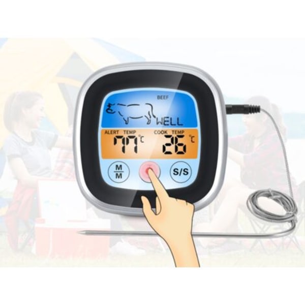 Digital kötttermometer, LCD-skärm BBQ-termometer, kökstimer, för BBQ, ugn, grillning, matlagning, rökning
