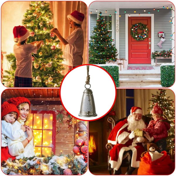 Metalliske juleklokker med jutetau, rustikke hørbare klokker til tre, krans og dører Christmas tree bells