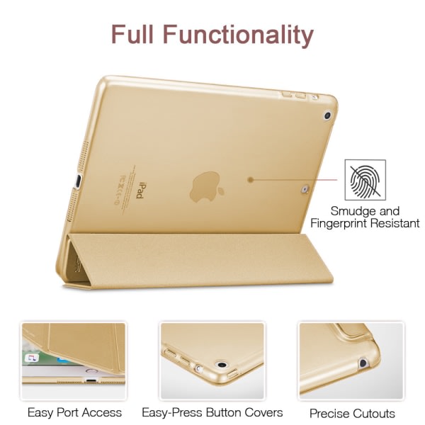 CQBB Smart case kompatibelt med iPad Air 2, genomskinligt magnetiskt case med matt baksida med Auto Sleep/Wake-guld