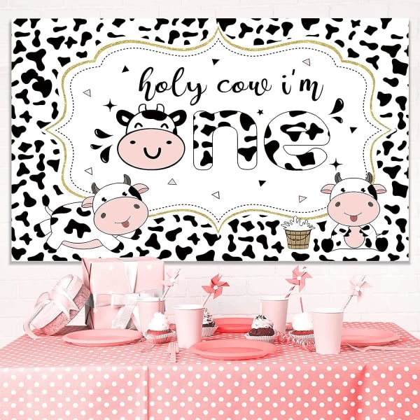 CQBB 7x6 Ft Holy Cow I'm One Backdrop Baby 1-årsfest Baby Shower Party Bakgrundsdekoration Tårta Bord Banner Polyestertyg