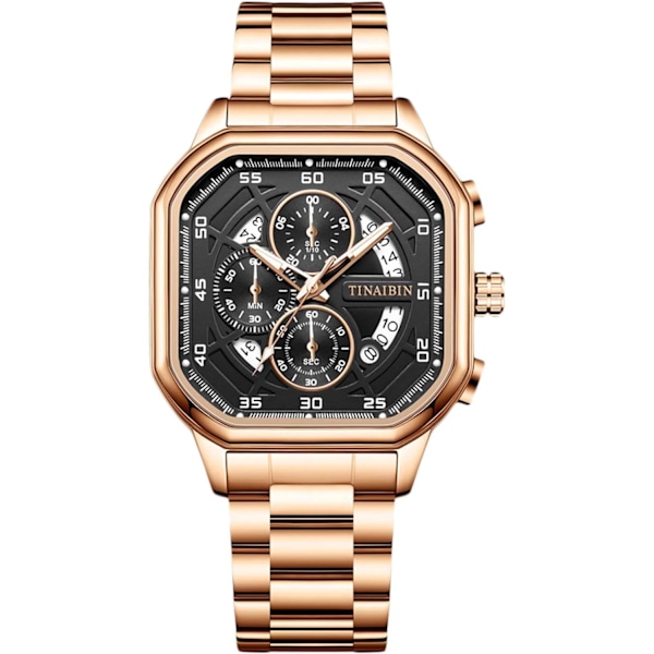 Analog Quartz Men's Watches Fashion Multifunctional Wrist Watch Chronograph Luminous Watch Men Stainless Steel Men's Watch Square Leisure Watch Gold A