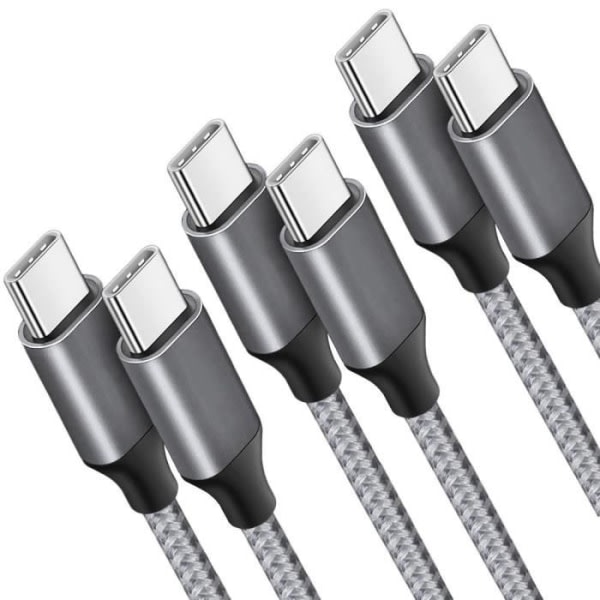 CQBB 3-pack USB-C till USB-C-kabel 3A snabbladdning för Samsung Galaxy M13 4G M23 5G M32 M33 M52 5G - 1M flätad nylongrå