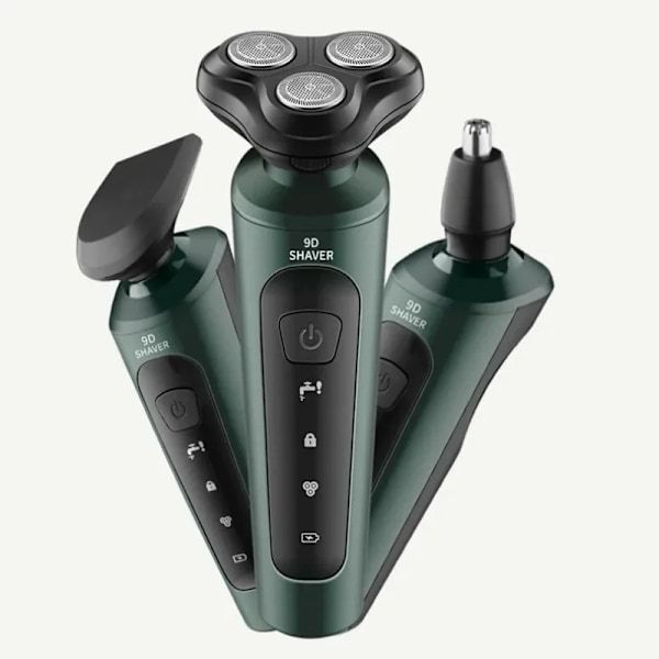 Elektrisk Shaver til Mænd Vandtæt Elektrisk Trimmer Razor Vådt & Amp. Tør Anvendelse Genopladeligt Batteri Roterende Barbermaskiner Grøn 3 i 1
