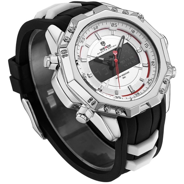 CQBB WEIDE 6406 Dual Display Digital Watch Calendar Alarm Luminous Watch Silver Case