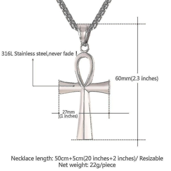 (stål) Klassisk män kvinnor rostfritt stål egyptiska Ankh Cross hänge par halsband
