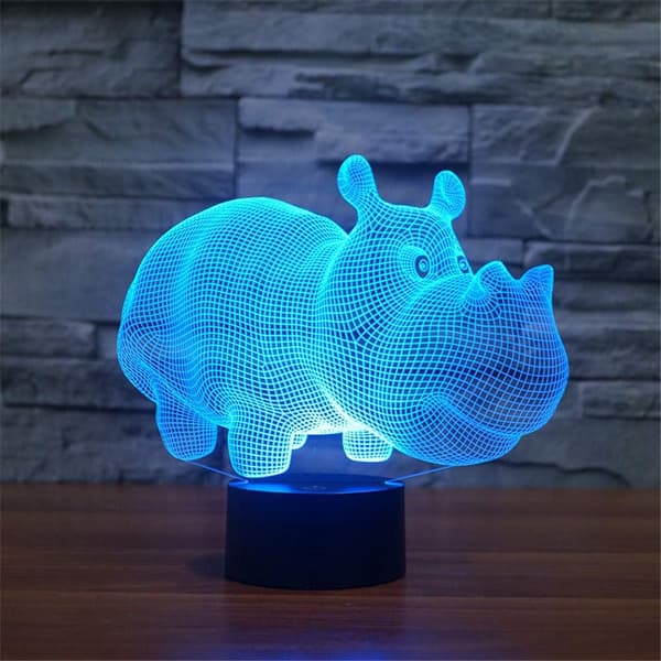 3D optisk illusionsflodhäst sensor nattlampa med smart touch