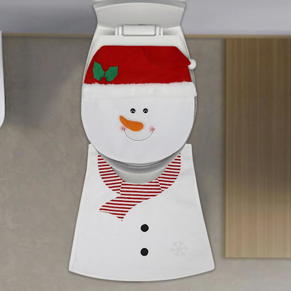 Joulu WC-istuimen kansisetti - Juhlava lumimies kylpyhuoneen matto ja kansi Snowman