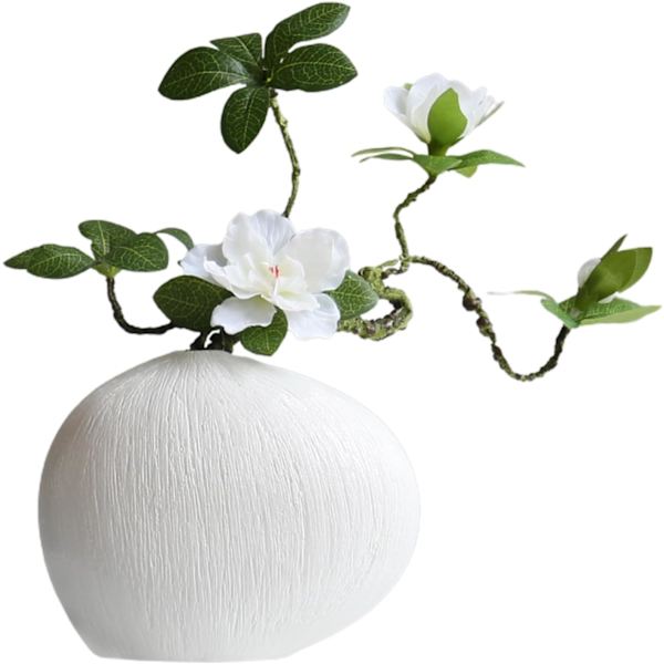 Keramisk blomkruka – geometrisk formarrangemang, vit dekorativ kruka för mantel, bokhylla Vit vas + vit fenix och azalea