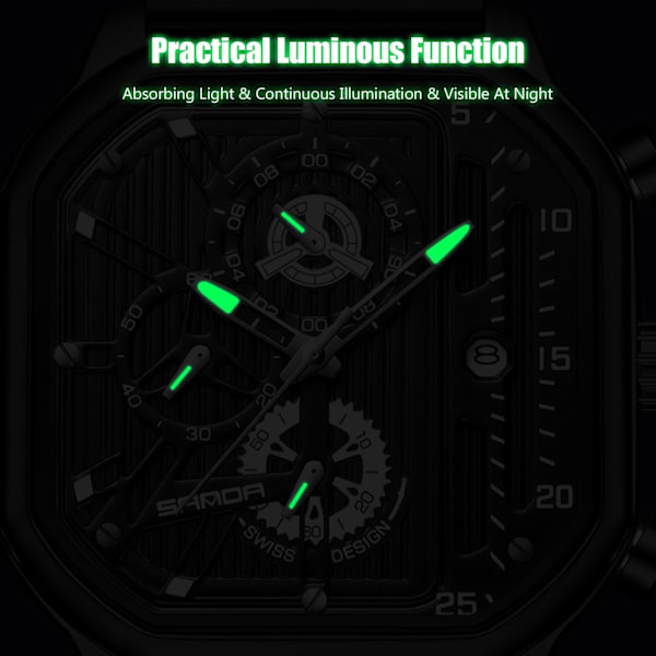 Herrar Kvartsur Klocka Mode Fyrkantig Armbandsur Luminous Analog Klocka Multifunktionell Kronograf Klocka Fritid Rostfritt Stål Herrklocka Guld B Gold B