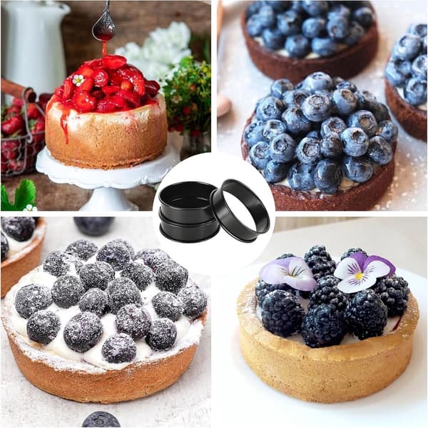 Nonstick Dessertringe, 12-delt kageforme i rustfrit stål til kager, bagværk, småkager og sandwiches, sort, 10,5 x 2,5 cm black 10cm