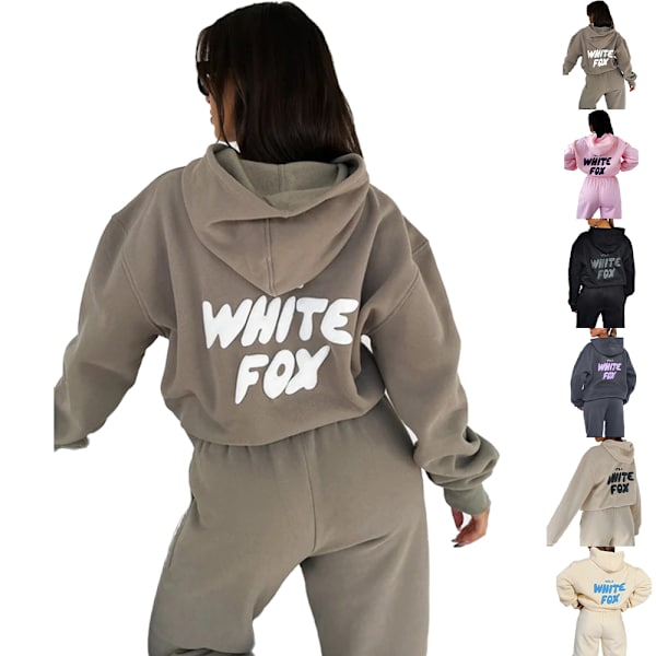 Vit Fox Hoodie Træningssæt Sweatshirt Toppe Lange Bukser Sæt Rosa Pink L Pink L