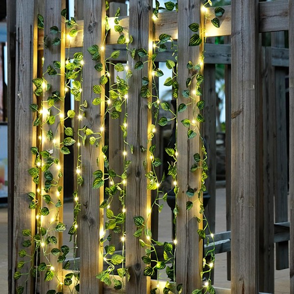 Ivy Solcellslampa Sträng Girlang med Rattanlampor & Lönnlöv, Utomhus Solenergi (2m, 20 Ljus) solar model 2 Meters 20 Lights
