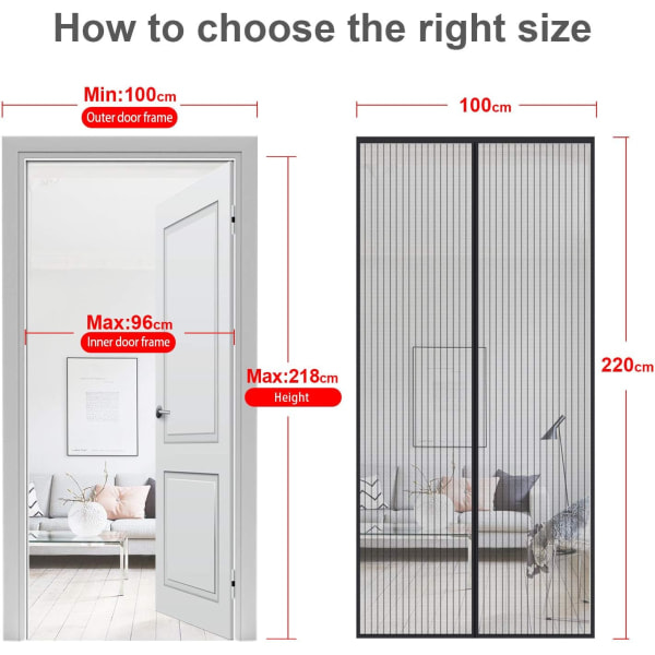 SQBB Magnetisk Myggenet Dør - Slidstærk, Åndbar, Myggenet Anti-myg Elegant(Sort) 130X210CM