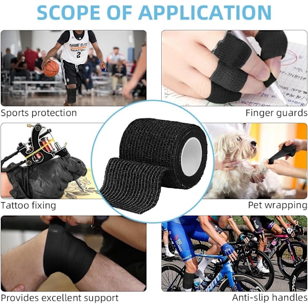 Selvklæbende Sportsbandage, 8 Ruller 5cm x 4.5m, Fodbold Skinneben & Ankel Tape, Kæledyr & Veterinær Wrap 5cm*4.5cm (black)