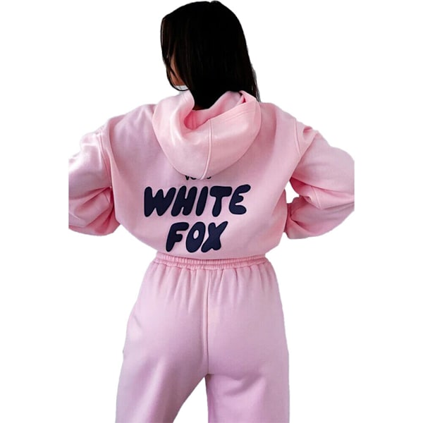 Vit Fox Hoodie Træningssæt Sweatshirt Toppe Lange Bukser Sæt Rosa Pink L Pink L