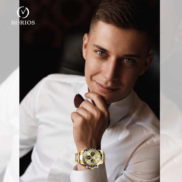 Casual Klocka för Män Kvarts Mode Rostfritt Stål Armbandsur Luminous Analog Armbandsur Vattentät Datum Kalender Klocka Guld a Gold a