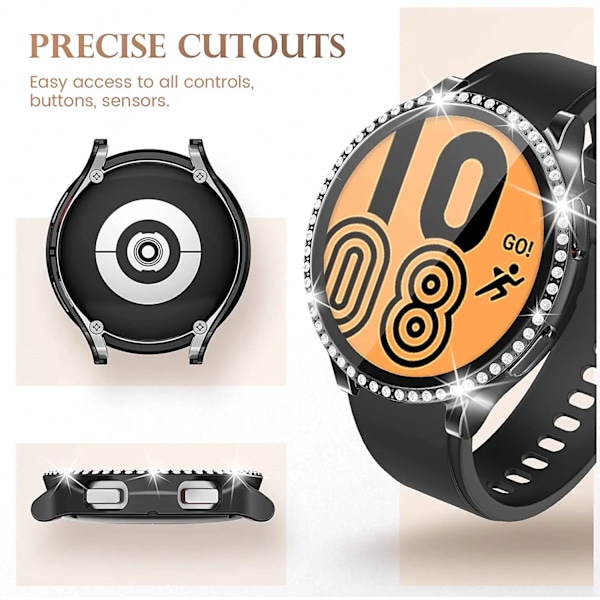 Glas+ etui til Samsung Galaxy Watch 6 40mm 44mm Tilbehør Bling PC-kofanger+skærmbeskytter Galaxy watch 6 Cover Case sort galaxy watch 6 44mm