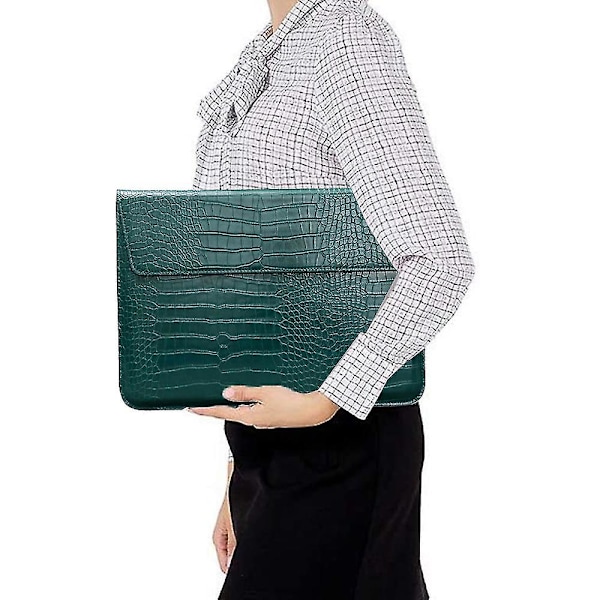 Krokodilmönstrad Faux Läder Flap Style Väska, 13 tum Laptop Ställ Sleeve Case, Laptop Skyddsfodral - Yvan grön green 13