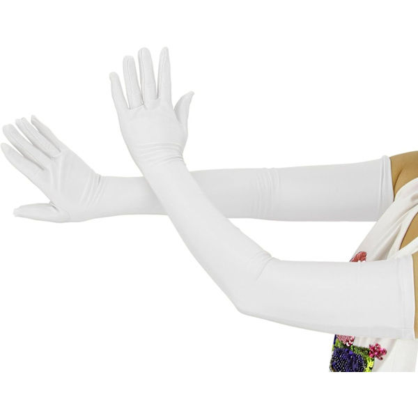 20,1 tum långa stretchspandexoperahandskar, över armbågen (svart) White Large