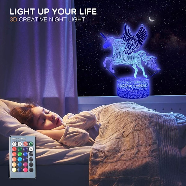 Enhjørning 3D Illusion LED-bordlampe nattlampe med opplyst