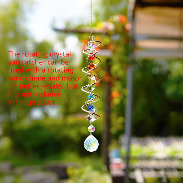 WJ123 Aurinkokenno Tuulikello Lasipallo Spiraali Häntä, Kristallikoristeellinen Tuulikello, 17,7 tuuman Tuulikello Aurinkokenno Seitsemällä Ch 2 Colorful Beads