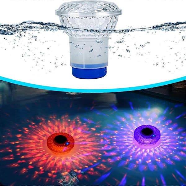 Solar Klorflyder med Farvede Lys, Klordispenser til Pool, Kompatibel med 1  \" og 3  \" Pools - F—max