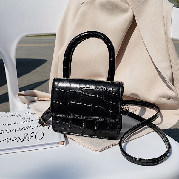 Ny internetkendis i samme stil stenmønstret skuldertaske dametaske koreansk stil crossbody flip alsidig håndtaske totetaske Gul