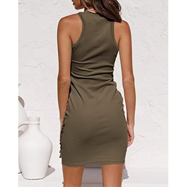 2023 Sommer Casual Dame Ærmeløs Strand Tank Kjole Bodycon Ruched Minikjoler Brun 2XL Brown 2XL