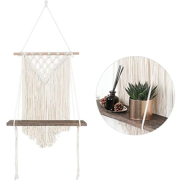 Macrame Wall Hanging Shelf Boho Woven Tapestry Floating Brown