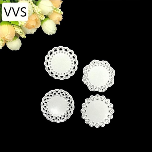 Metallstansar Set, 4 Mönster Runda Spetsblommor Kant för Scrapbooking Upgrade