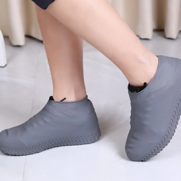 Regnskoöverdrag, återanvändbara vattentäta skoöverdrag i silikon, för skoskydd (grå, L)
