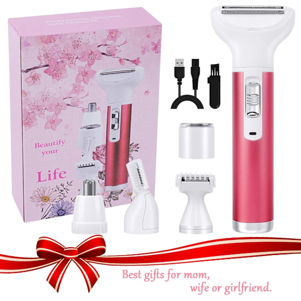Elektrisk Rakapparat för Kvinnor, 5-i-1 Smärtfri Epilator, USB Laddningsbar Våt & Torr Rakhyvel för Ansikte, Ben, Bikini