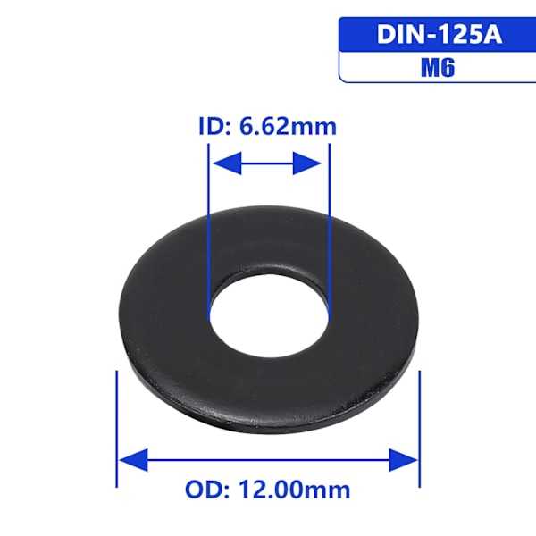 M6 x 12 mm ulkoØ mustat tasopalat - 100 kpl 18-8 (304) ruostumatonta terästä Black M6/304