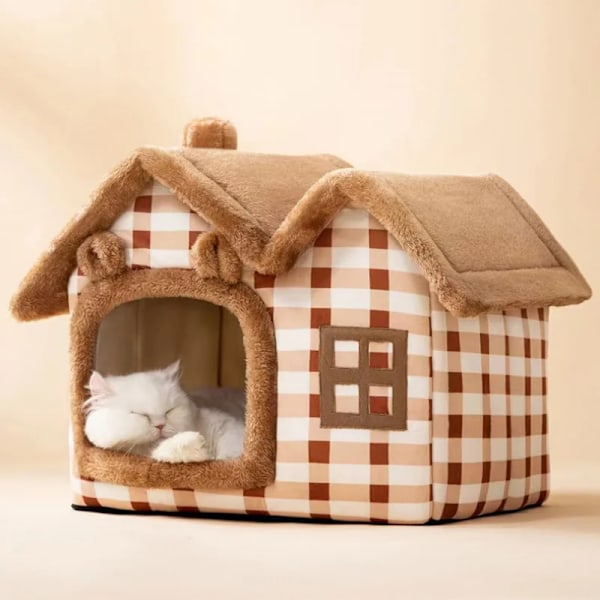 Hengittävä lämmin plyysi lemmikkieläinten sänky Koti Irrotettava pestävä pehmeä kissatyyny Kennel pienille koirille Kissat Lemmikkieläinten tarvikkeet Ruskea karhu M(44x36x39cm)