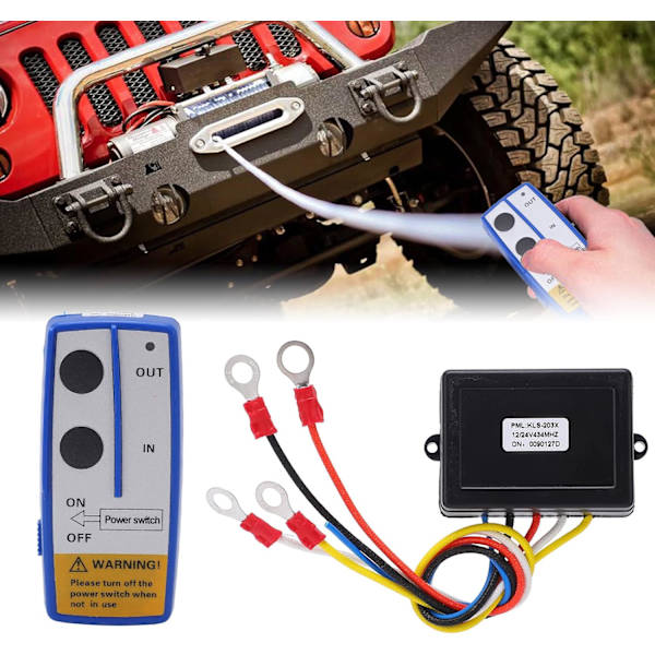 Trådløs vinsj fjernkontrollsett, Universal vinsj trådløs fjernkontrollbrytersett med mottaker 12V 24V for lastebil ATV SUV (Blå) Blå