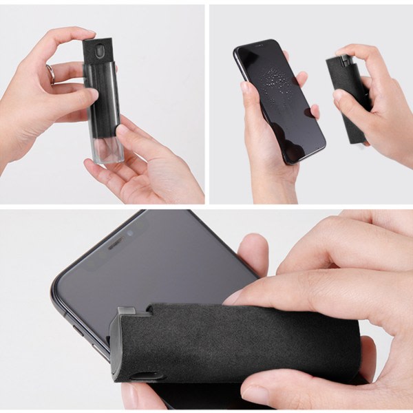 Bärbar skärmrengöring Allt-i-ett Mobiltelefon skärmrengöringsmedel för surfplattor Datorrengöringsspray + Replenisher Artefact Set Black